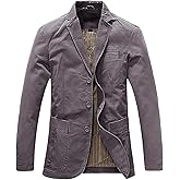 chouyatou Men's Casual Three-Button Stripe Lined Cotton Twill Suit Jacket