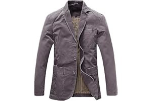 chouyatou Men's Casual Three-Button Stripe Lined Cotton Twill Suit Jacket