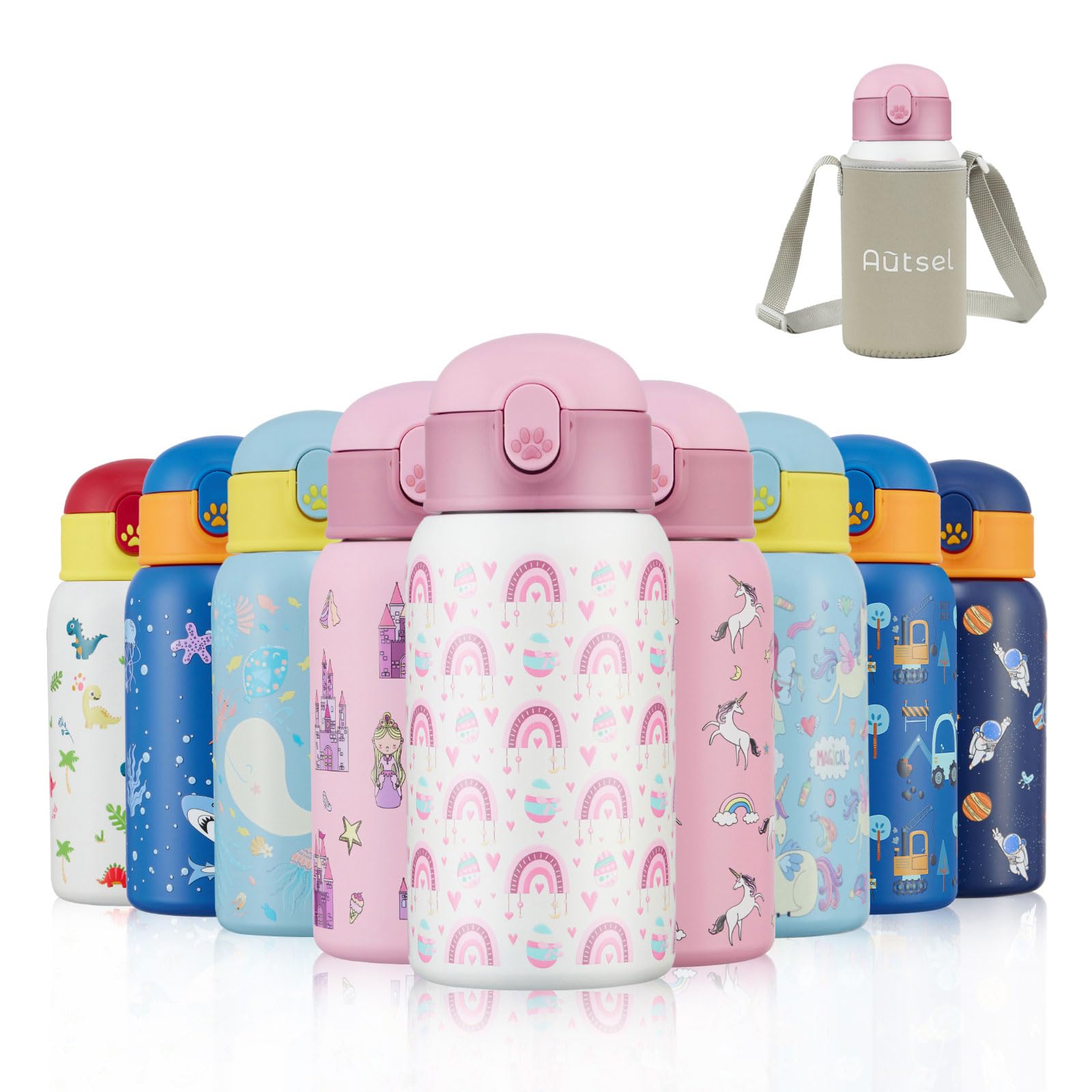 Autsel Kids Water Bottles with Straw 500ml, Childrens Insulated Water Bottle Stainless Steel BPA-Free, Kids Metal Water Bottle for Girls/Boys, Keep Hot/Cold — image 1