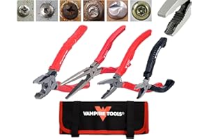 VAMPLIERS 4-PC Screw Extractor Pliers Set Made in Japan: 8" Linesman, 7.5" Long Nose, 6.25" Combination, 5" ESD Safe Mini Plier + Tool Pouch. Remove any Stripped/Damaged/Rusted Screws.
