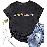 COLORFUL BLING Dinosaur Shirt for Women Cute Dinosaur Graphic Tee Short Sleeve Animal Lover Teacher Top
