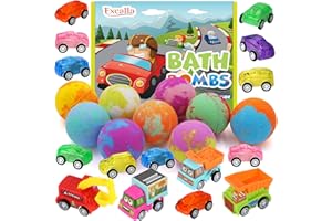 EXCALLA Bath Bombs for Kids with Toys Inside, 9 Pack Handmde Bath Bombs Set with Pull-Back Cars Inside, Rich Foam Color Bubble Set Boys Girls for Skin Moisturizing