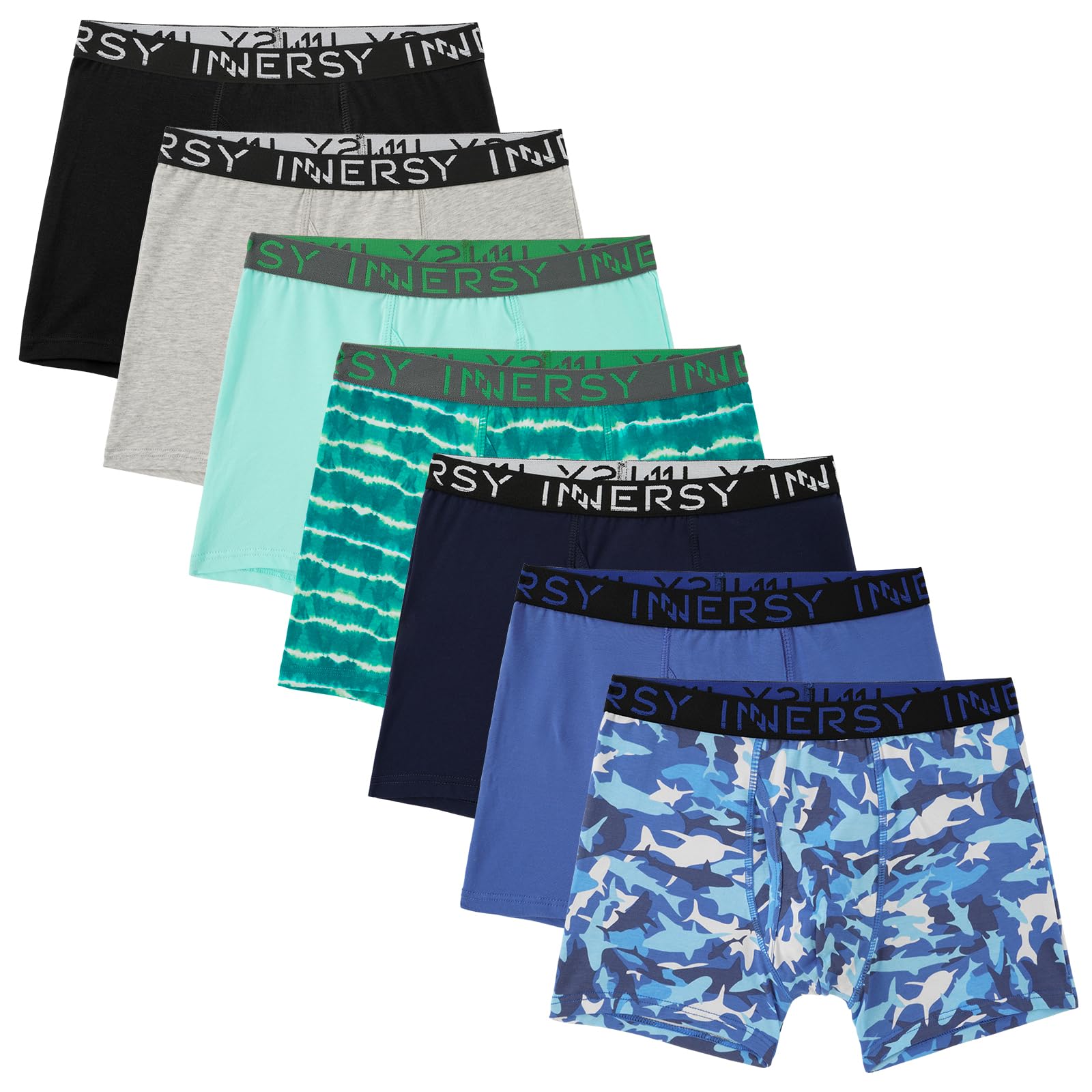 Photo 1 of INNERSY Boys' Boxer Briefs Cotton Breathable Underwear for 8-18 Teens 7 Pack(X-Large,Blue Shark)