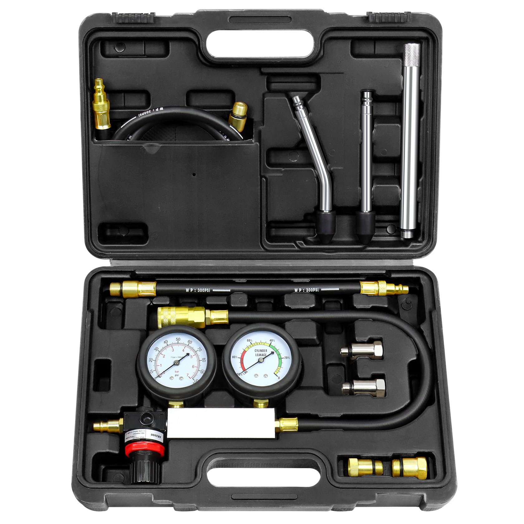 Photo 1 of YSTOOL Cylinder Leak Down Tester Automotive Kit Gasoline Engine Compression Dual Gauge Leakdown Detector Tool Set for Pressure Check & Leakage Rate Test with Extension Rod Black