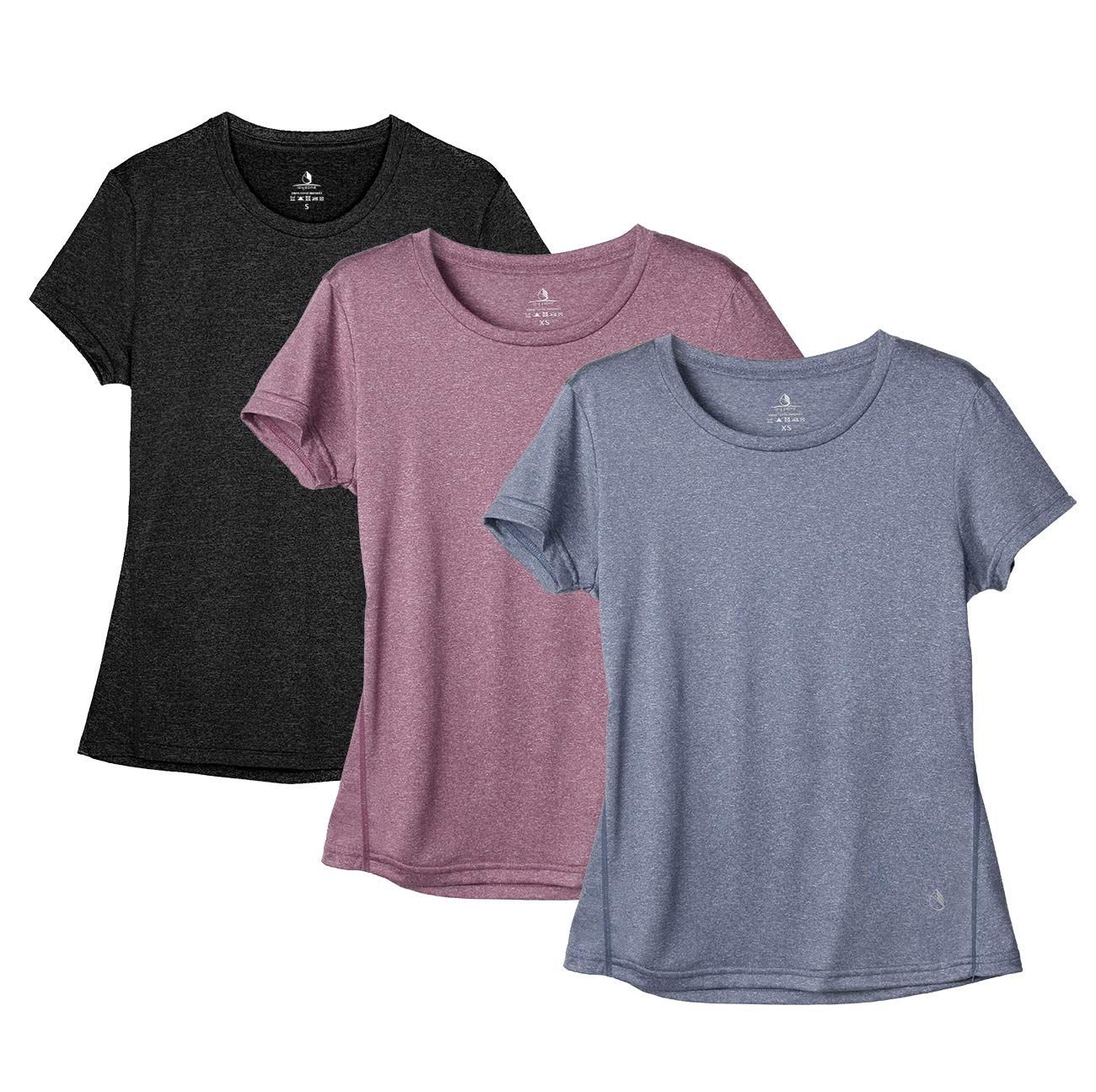 Photo 1 of icyzone Workout Running Tshirts for Women - Fitness Athletic Yoga Tops Exercise Gym Shirts (Pack of 2) (L, Black/Navy/Rose Wine)