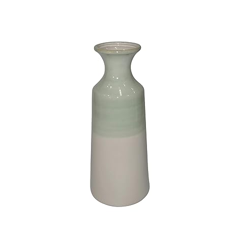 Benzara Ceramic Vase With Round Opening Large Green And White