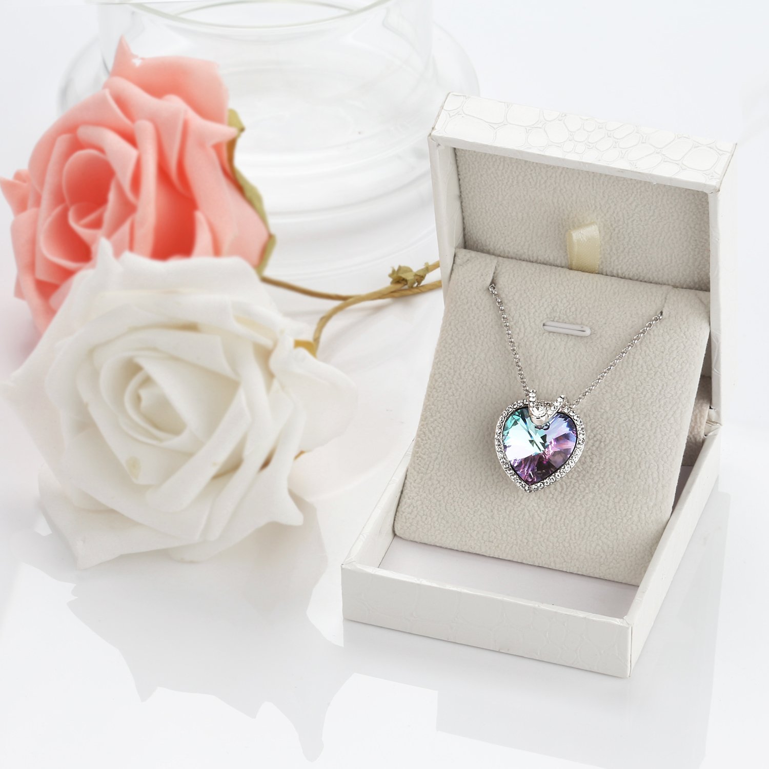 Mothers Day Gift Pealrich Fashion Silver Mystic Heart Shaped Love Pendant Necklace for Women with Swarovski Crystal Elements 18\