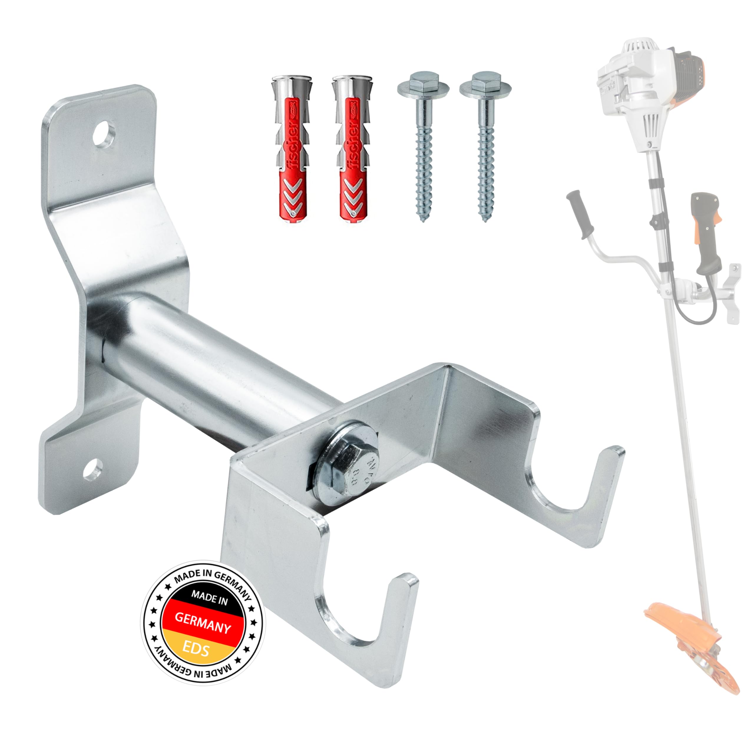 EDS Alloy Steel Storage Rack - Black Brush Cutter/Grass Trimmer Wall Mount - Made in Germany, Wall Bracket for Stihl, Einhell, Makita, Bosch, Pike etc.