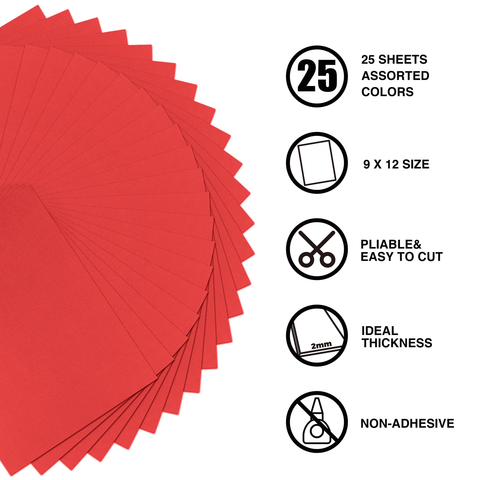 9 x 12 Inch Red Foam Sheets Crafts, 2mm Thick. 25 Pack Premium Red Foam Papers Set, for Crafting,Cosplay,DIY Project,Classroom, Scrapbooking, 3D Card Making