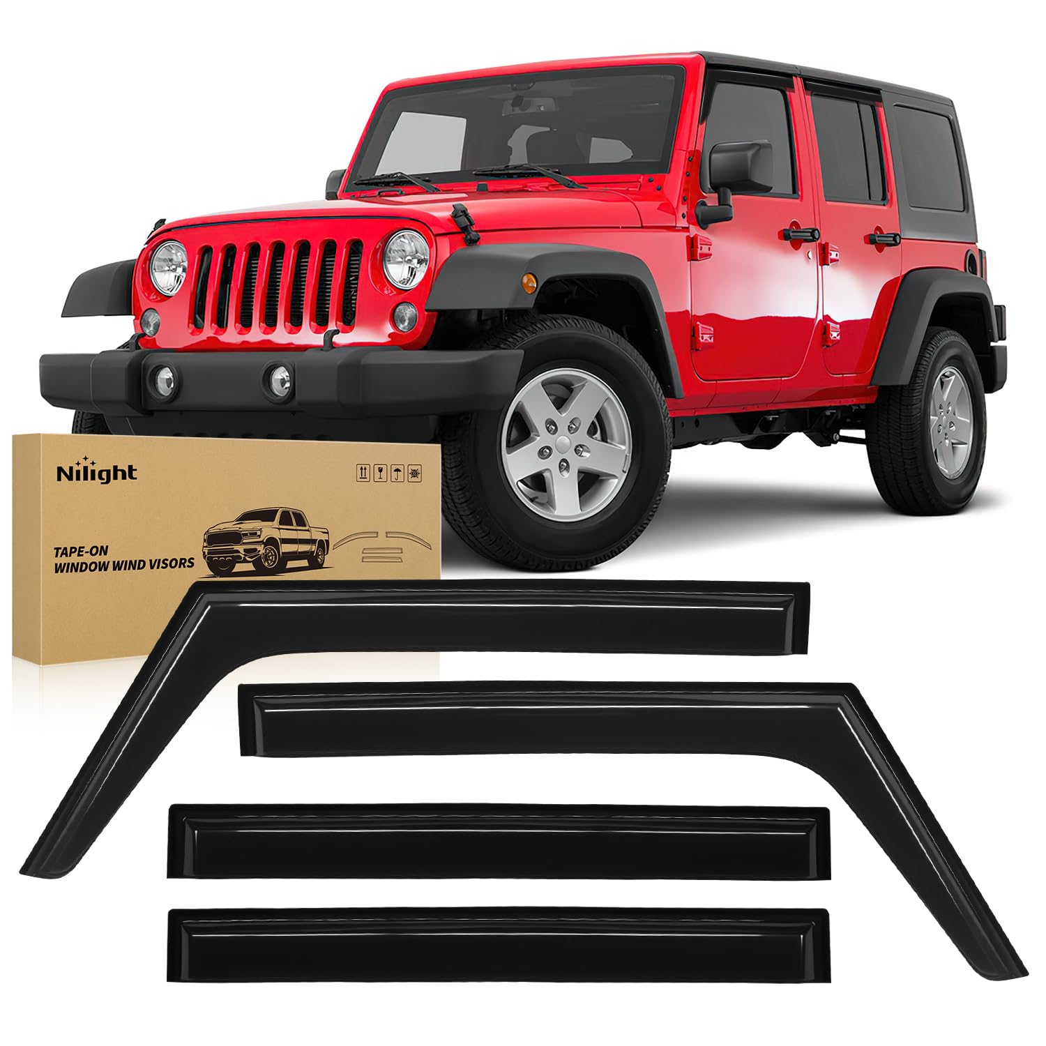 nilight window rain guards for jeep wrangler jk 2007 2008 2009 2010 2011 2012 2013 2014 2015 2016 20