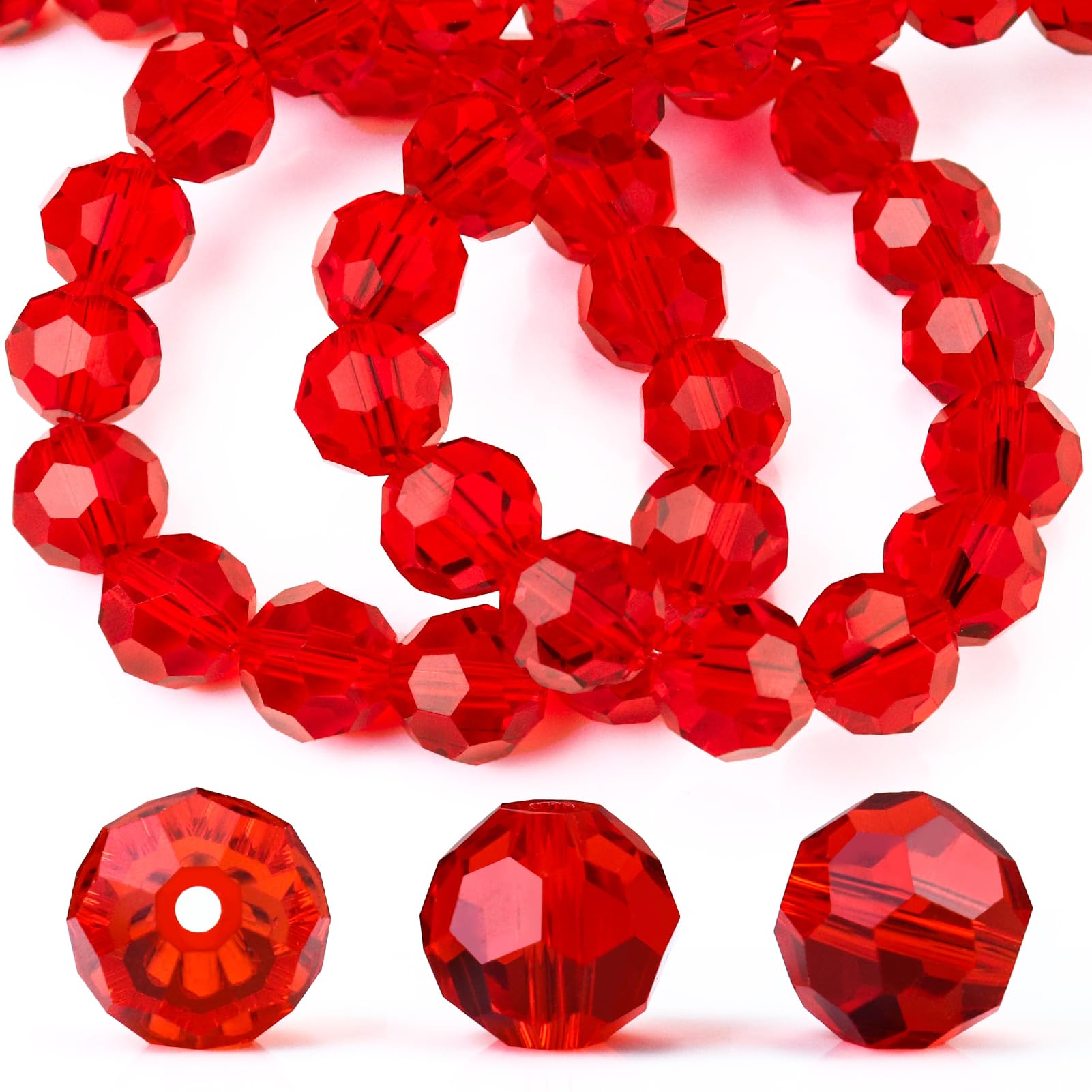 Photo 1 of Dowarm 100 Pieces 8MM Round Crystal Glass Beads for Jewelry Making, Faceted Rondelle Crystal Beads for Crafts Wine Charms Wind Chimes Suncatchers, Finding Jewelry Spacer Beads, Red/Siam