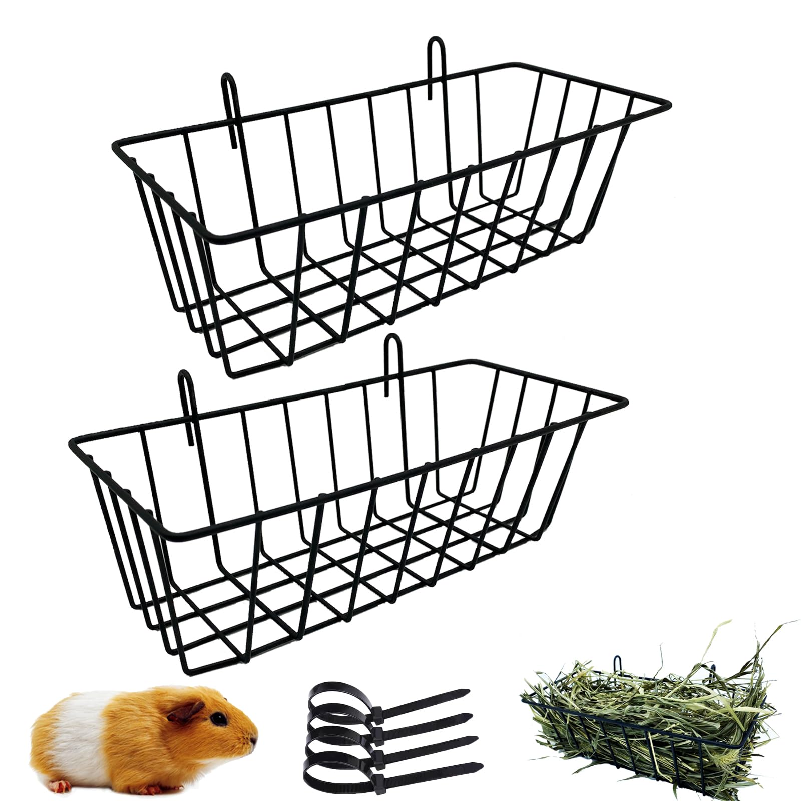 Photo 1 of WEWAYKGJ Rabbit Hay Feeder Rack Guinea Pig Hay Dispenser for Cage Hanging Metal Feeder Small Animals Hay Holder Manger for Rabbits Guinea Pigs Chinchillas Ferrets (Black - 2 in a group)