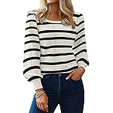 Hotouch Sweaters for Women 2026 Fall Trendy Tops Casual Puff Sleeve Square Neck Cute Tunic Pullover Blouses XS-XXL