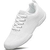BAXINIER Girls White Cheerleading Shoes Breathable Youth Cheer Competition Sneakers Athletic Training Dance Tennis Walking Shoes