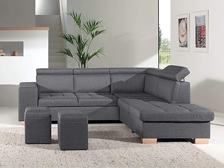 Bestmobilier Madrid Canape D Angle Convertible Avec Tetieres Poufs Et Coffre Droit Amazon Fr Cuisine Maison