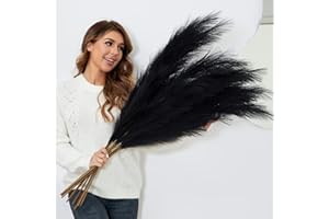 YXZZWL 6 PCS Faux Pampas Grass Large 45"/115CM Tall Big Artificial Pompous Grass Fake Pompass Branches Plants Fluffy Flower Floor Vase Filler for Home Boho Decor (Black)