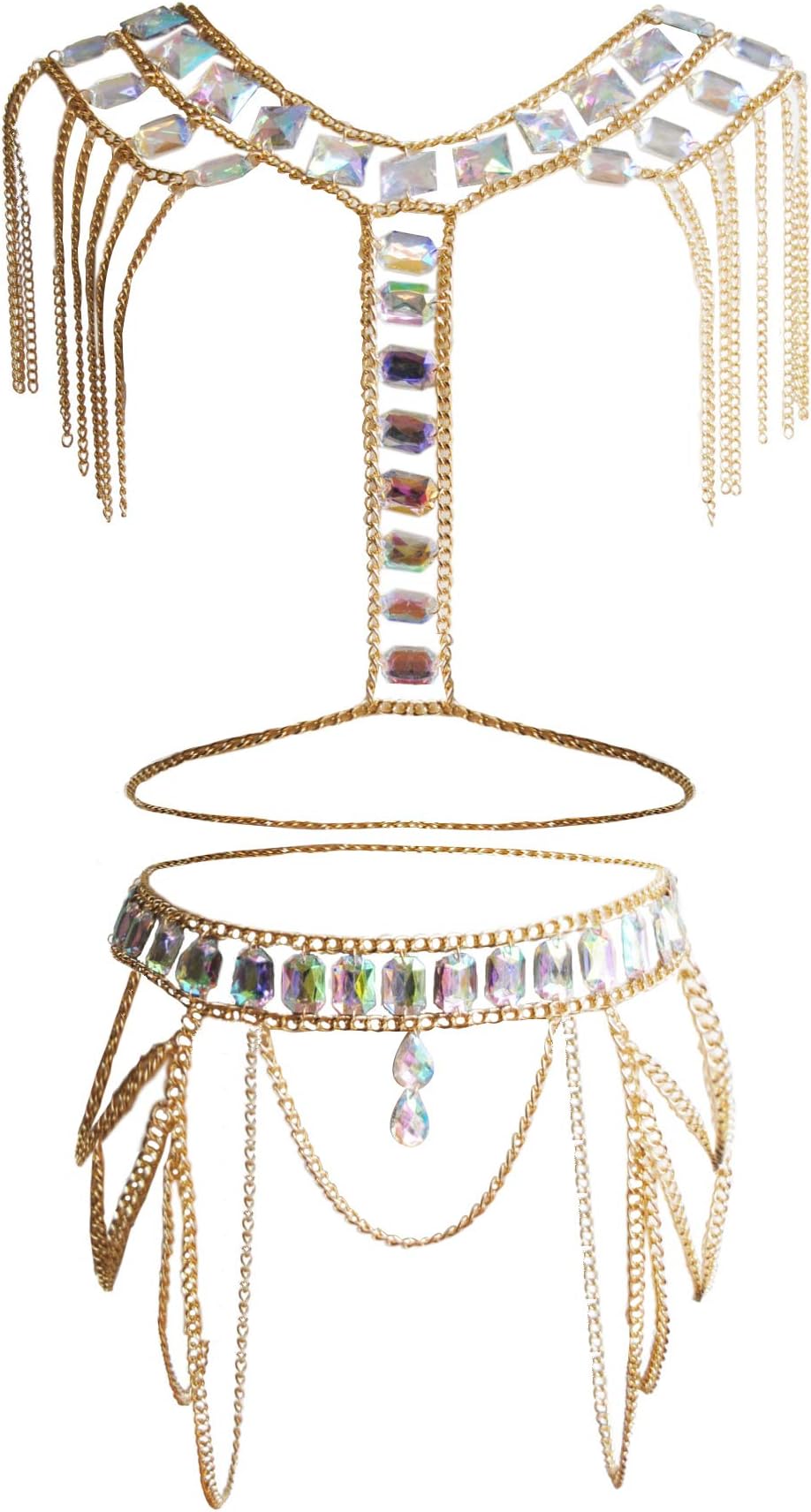 MineSign Crystal Body Chain Women Waist Vest Harness Shoulder Jewelry Kit for Party Bikini