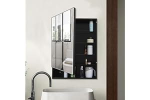 HESONTH Farmhouse Black Metal Framed Surface Mounted Bathroom Medicine Cabinet with Mirror Rectangle Vanity Mirros Cabinet for Wall 16x26 inch