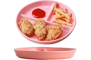 JMYDecor 8'' Perdurable Porcelain Dinner Plates,Divided Plate 3 Compartment Dinnerware Dish Set of 2 for Dinner and Salad, Re