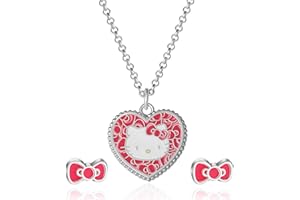 Hello Kitty Necklace and Earrings Set – Officially Licensed Jewelry Collection in Snowman or Classic Bow Styles