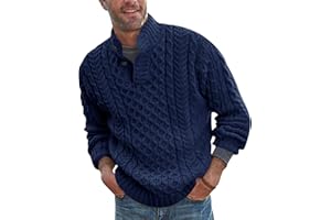 Bbalizko Mens Stand Collar Pullover Sweater Cable Knitted Chunky Winter Fashion Buttons Twisted Thermal Sweaters