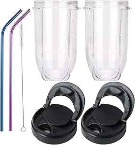 Poweka 16OZ Replacement Cups with Flip Top to Go Lid Fits for Magic Bullet 250W MB1001 Blender Juicer - Large Tall Jar Cups(2 Packs)