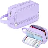 Alyvisun Large Capacity Pencil Case 3 Compartments Purple with Handle
