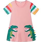 RETSUGO Little Girls A-Line Dress Cute Unicorn Rainbow Pattern Short Sleeve Casual Toddler Girl Dresses for Party 1-8 Years
