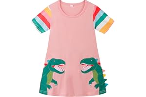 RETSUGO Little Girls A-Line Dress Cute Unicorn Rainbow Pattern Short Sleeve Casual Toddler Girl Dresses for Party 1-8 Years