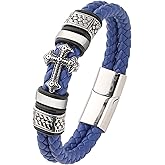 Mens Cuff Cross Bracelets - Silver Plated Stainless Steel Christian - Leather Religious Punk Jewelry
