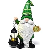 Gift Boutique St. Patrick’s Day Solar Light Up Gnome Outdoor Decoration – 8" Garden Leprechaun Statue with Lantern and Shamrock Hat