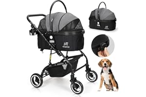 SKISOPGO 3-in-1 Pet Strollers for Small Medium Dogs Cat with Detachable Carrier Foldable Travel Pet Gear Stroller (Black & Gray)
