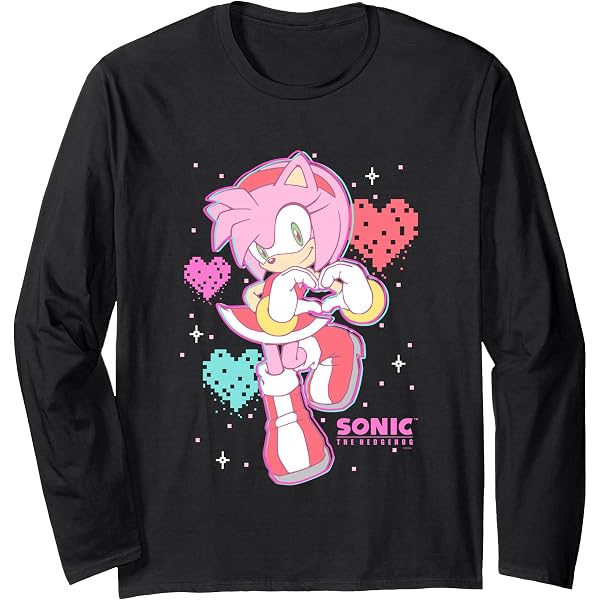 Felpa Donna Sonic The Hedgehog: Manica Lunga Girocollo Rosa | Design Ufficiale Amy Bubblegum, Morbida E Calda