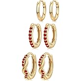 Inerney 14K Gold Plated Huggie Hoop Earrings for Women, Small Sterling Silver Earring Set Hypoallergenic Cartilage Helix Stacks, Mini Dainty Cute Trendy Birthstone Jewelry Gift for Multiple Piercings