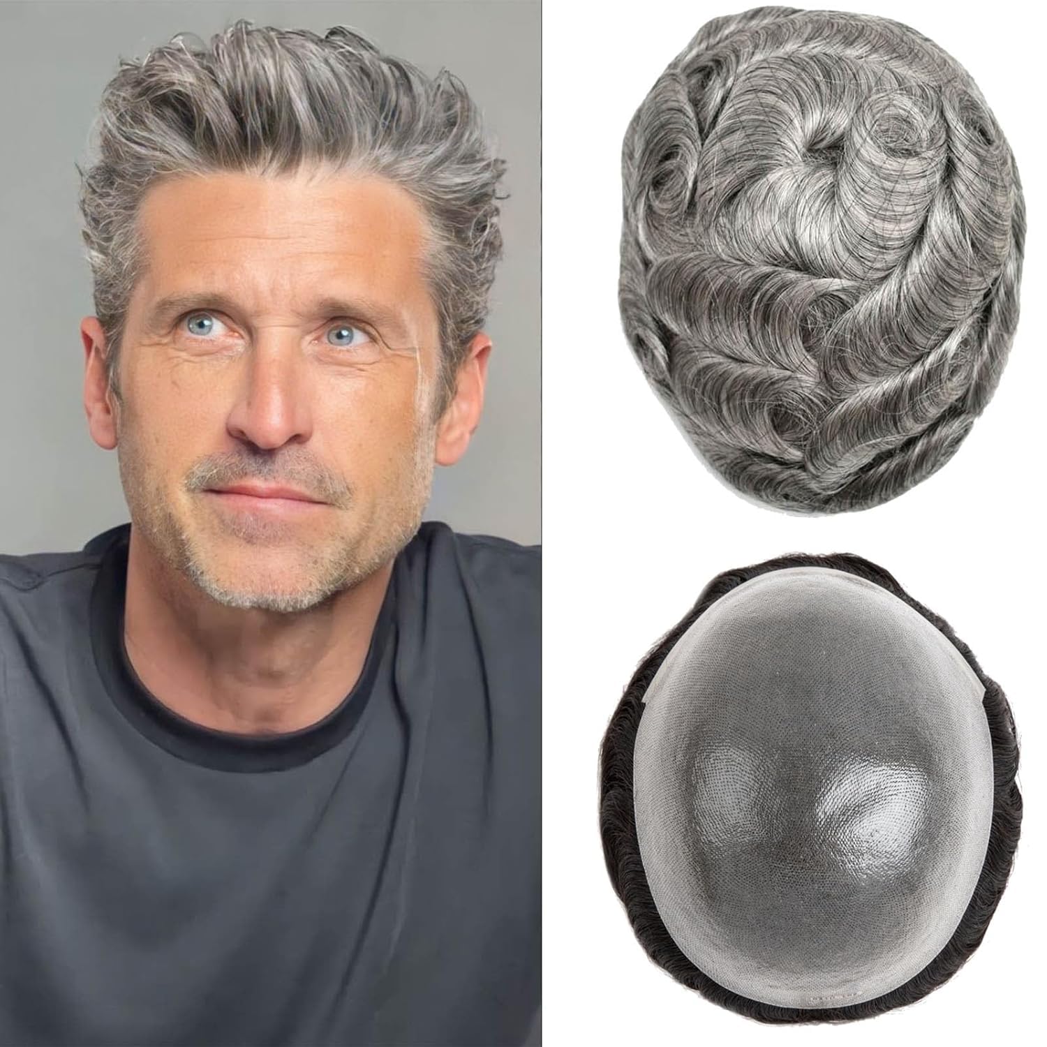Toupee For Men 0.1mm Poly Skin Human Hair System For Men Men'S Toupee V-Loop Knots Durable Pu Toupee Human Hair Mens Wig Base Size 8X10 Inch 120% Density （#1B80）