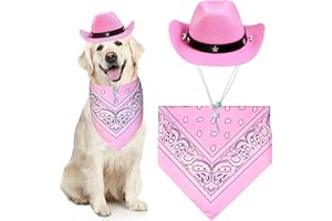 GOYOSWA Dog Halloween Costumes, Dog Cowboy Costume Halloween Dog Cowboy Hat Halloween Dog Bandana Scarf Funny Dog Halloween Costumes for Small Medium Large Dogs Pets (Pink Hat & Pink Bandana, Large)