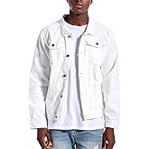 LAMKUKU Mens Denim Jacket Ripped Slim Jean Jacket Coat for Men