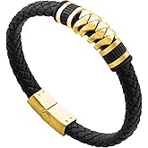 Hengbofeng Mens Bracelet Gifts,Stainless Steel Jewelry ID With Black Black Braided Leather Bracelet,For Perfect Jewelry for Gifts For Family, Loved Ones,Friends