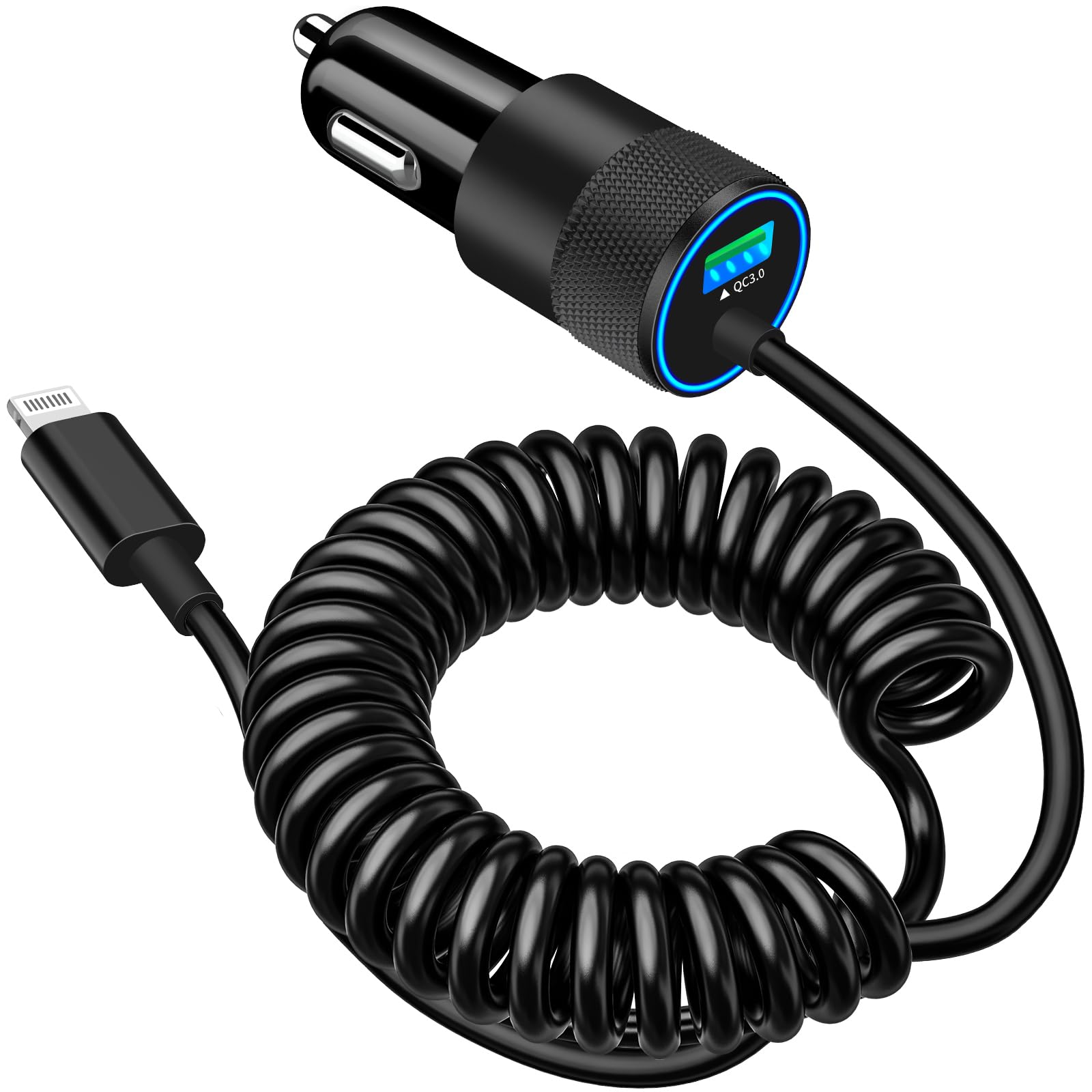 Photo 1 of [Apple MFi Certified] iPhone Car Charger Fast Charging, Braveridge 4.8A USB Power Cigarette Lighter Car Carplay Charger Adapter with 6FT Coiled Lightning Cable for iPhone 14 13 12 11 XS XR X 8 SE iPad