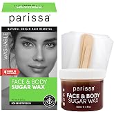 Parissa Natural Sugar Wax Kit for Face, Lip &amp; Body &ndash; Facial Waxing Kit for Women, Fine to Medium Hair | Sugar-Based Soft Wax, Microwavable, Water-Washable, 30 Reusable Strips | 5 fl oz