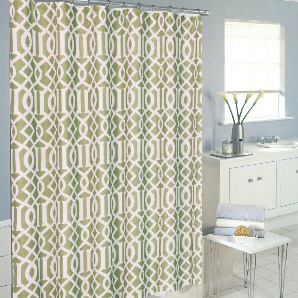 LHT Moroccan Trellis Shower Curtain Set with 12 Hooks - Sage Green