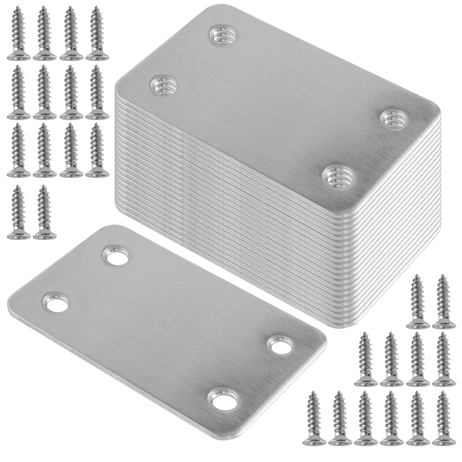 JEUIHAU 30 Pcs 60 × 38 mm Stainless Steel Flat Joining Plates, Straight Mending Plates, Suppor Flat Brackets for Repairing and Fixing, Furniture, Beds, Tables, Shelves, Wood — image 1