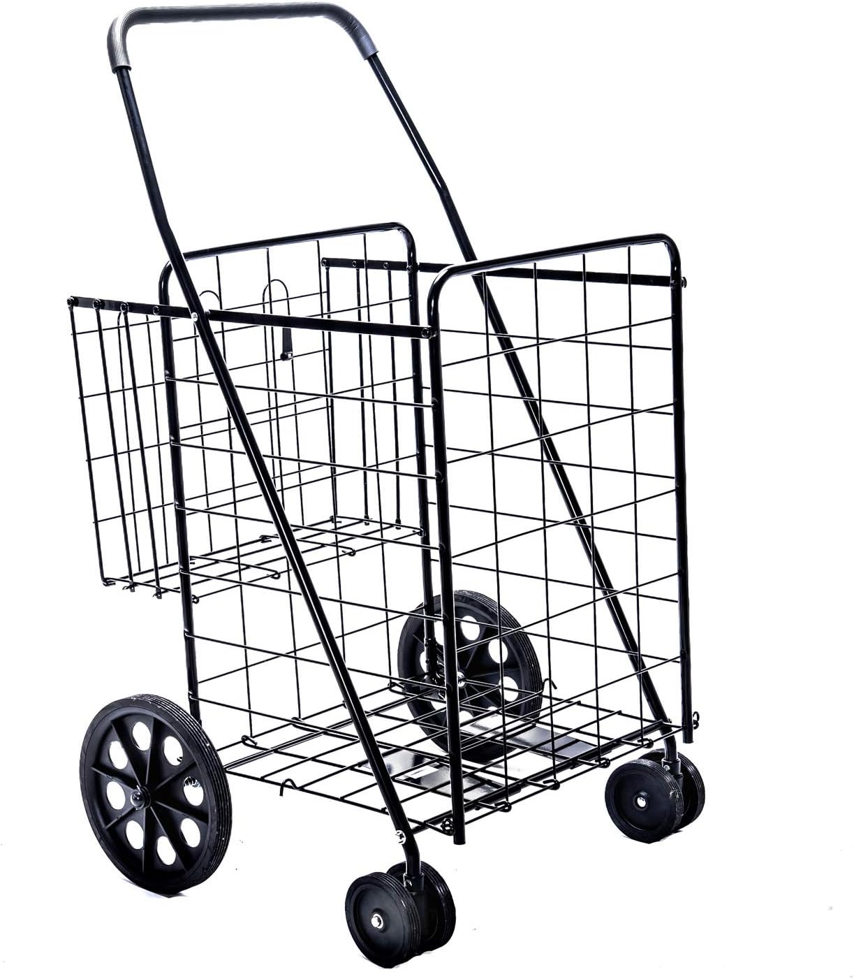 LS Jumbo Deluxe Folding Shopping Cart with Dual Swivel Wheels and Double Basket- 200 lb Capacity : Office Products