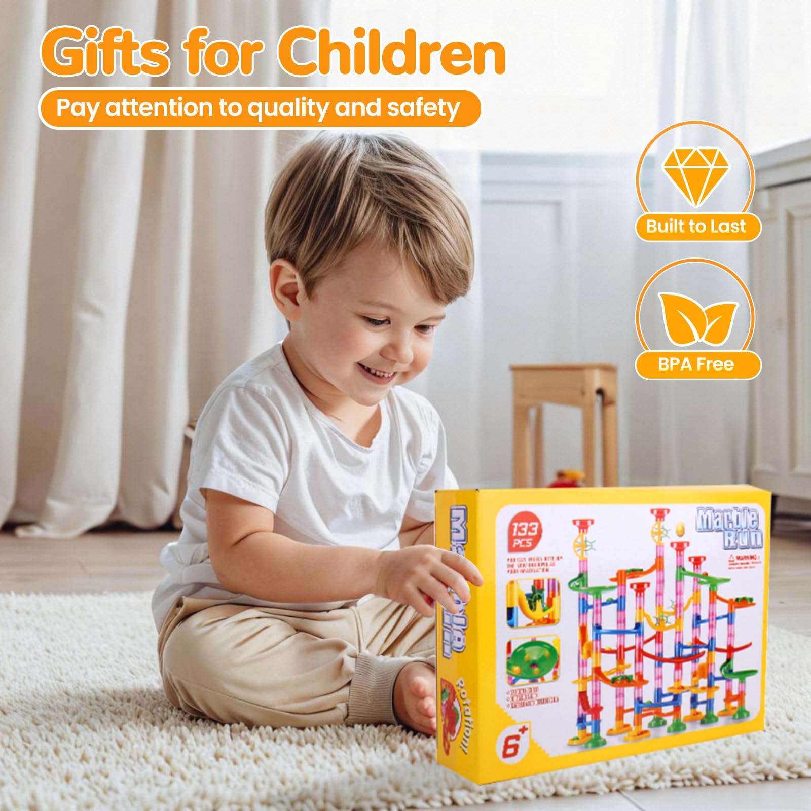 Marble Run for Kids - 133 PCS Construction Building Blocks Toys with Plastic Marbles, Maze Marble Track STEM Educational Toy, Birthday Gifts for Boys and Girls