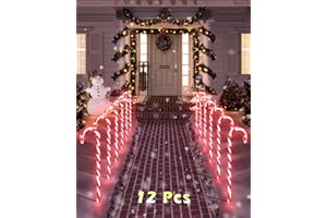 COOLWUFAN 12 Pack Christmas Candy Cane Pathway Markers, 22'' Candy Cane Christmas Decorations Pathway Lights Outdoor with 72 Warm Lights for Xmas Holiday Party Walkway Patio Garden Yard Lawn Decor