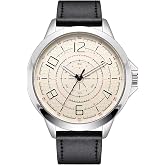 NUOVO Men Quartz Watch with Leather Strap Wrist Watch - Classic Arabic Numbers, White, Dress, Fashion Simple Style