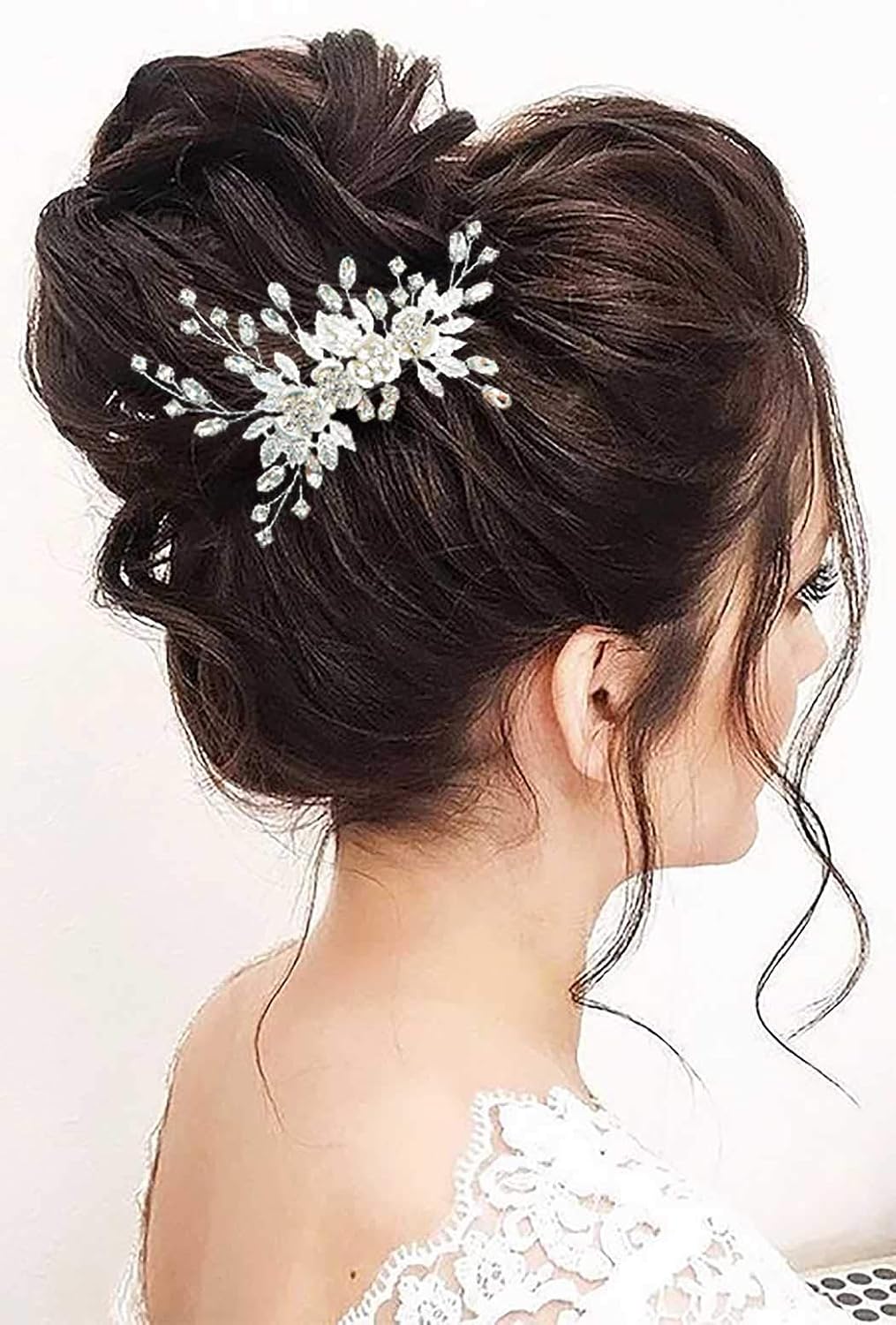 Jeairts Flower Bride Wedding Hair Comb Silver Floal Crystal Hair Side Combs Leaf Rhinestone Bridal Hair Accessories for Women and Girls : Beauty