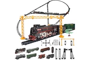 Electric RC Christmas Train Set with Remote Control, Realistic Smoke, Lights & Sounds, Steam Locomotive Model with Long Track