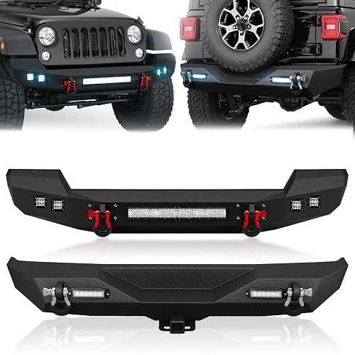 for Wrangler JL Full Width Front and Rear Bumpers Combo Compatible with ...