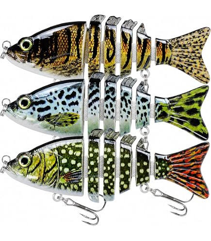 Lifelike Fishing Lures for Bass, Trout, Walleye, Predator Fish - Realistic Multi Jointed Fish Popper Swimbaits - Spinnerbaits Lure Fishing Tackle Kits - Freshwater and Saltwater Crankbaits
